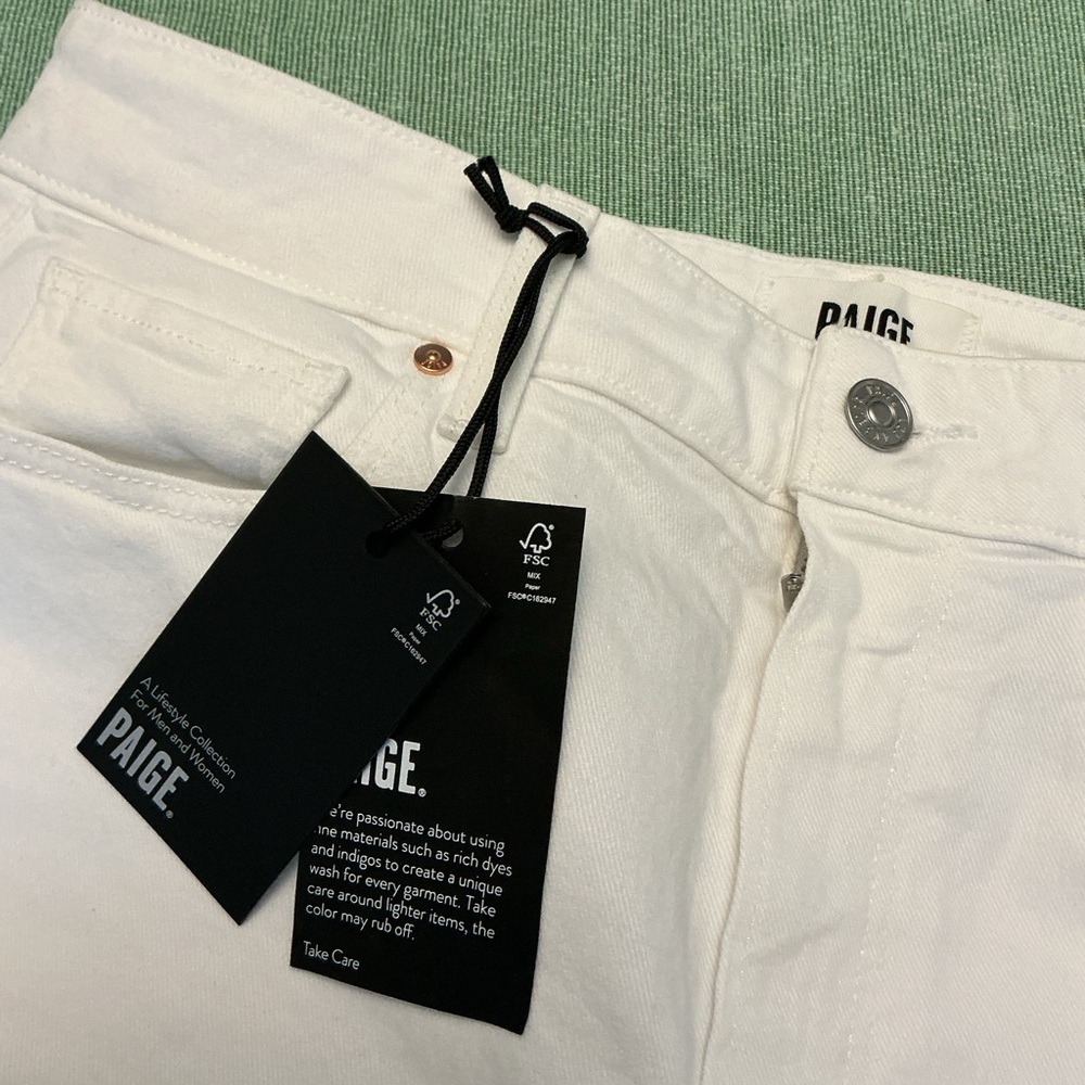 PAIGE Anessa Wide Leg Crop Jeans White Raw Hem NWT 29 - Picture 5 of 12